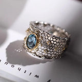 Blue Stone Geometric Open Finger Ring