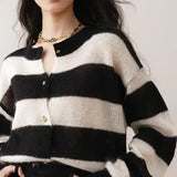 Handesome French Style Striped Spliced Cardigan