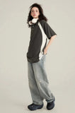 Y2k Washed Contrast Color Polo T-shirt