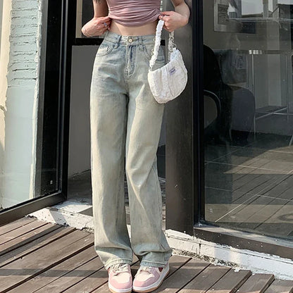 Retro Distressed High Waist Wide Jeans