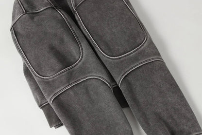 Washed Distressed Front Pocket Spliced Hoodie