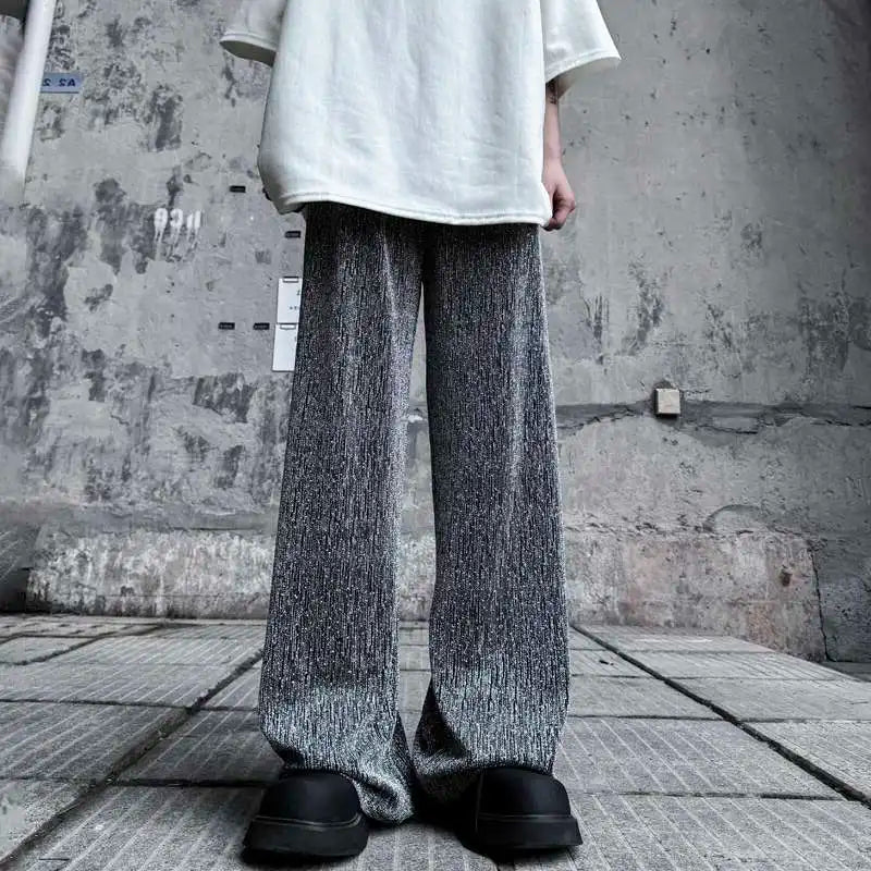 Textured Elegant Drawstring Waist Casual Pants