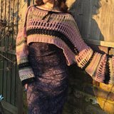 Y2K Hollow Striped Gothic Crop Sweater