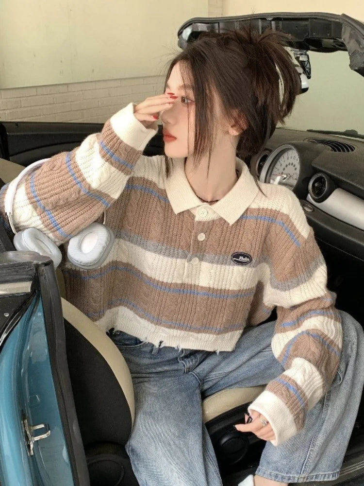Vintage Loose Knitted Stripe Pullover Sweater