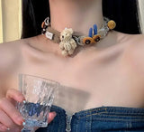 Sweet Cartoon Bear Bow Choker Necklace