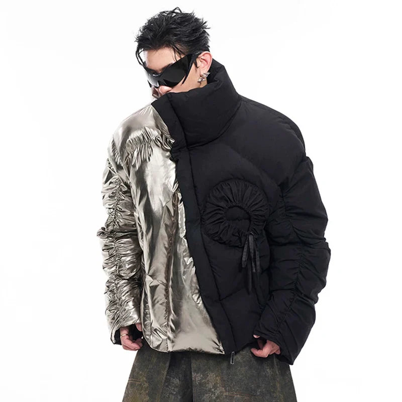 Luxury Glossy Patchwork Pleated Padded Jacket