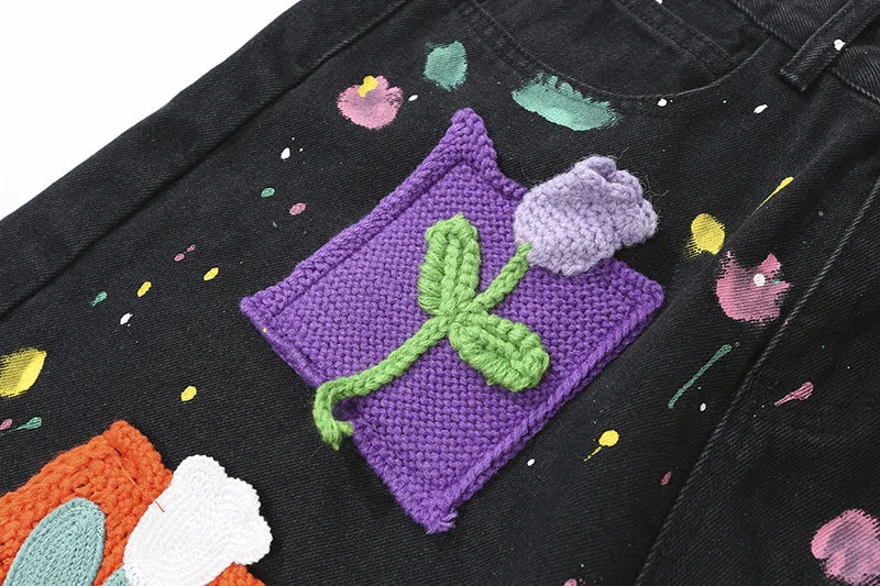 Vintage Floral Knitted Pattern Jorts