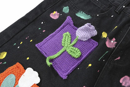 Vintage Floral Knitted Pattern Jorts