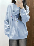 Effortless Smart Blue Star Print Preppy Style Sweatshirt