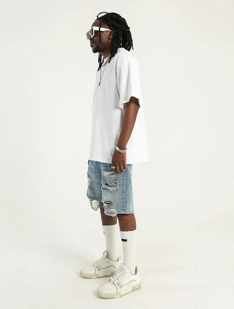 Streetwear Breathable Stylish Ripped Denim Shorts