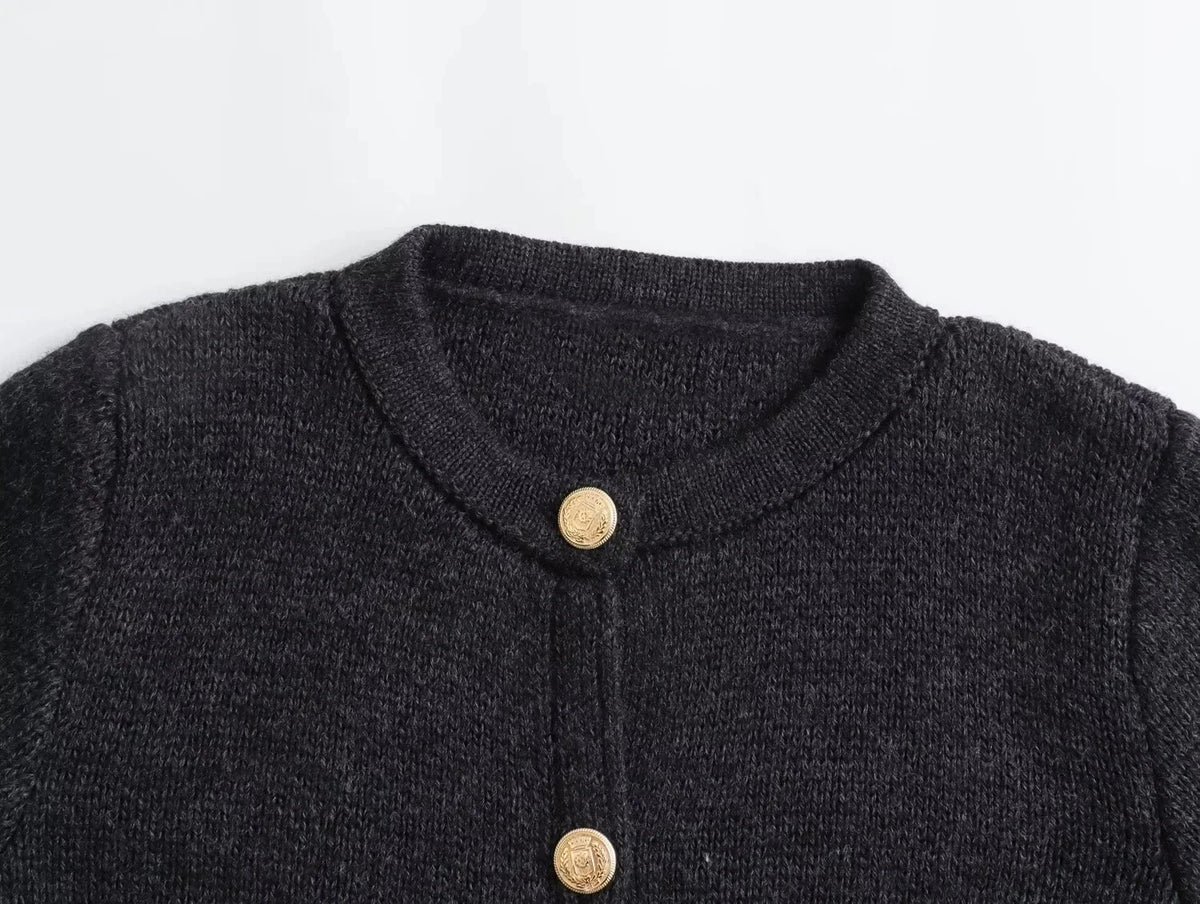 Golden Buttons Knitted Cardigan Sweater