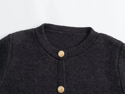 Golden Buttons Knitted Cardigan Sweater