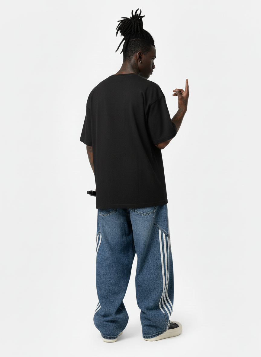 Contrast Side Stripe Denim Barrel Jeans - 2504; Blue / S, Blue / M, Blue / L, Blue / XL, Blue / 2XL, Blue / 3XL