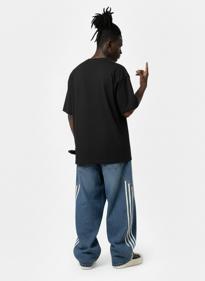 Contrast Side Stripe Denim Barrel Jeans - 2504; Blue / S, Blue / M, Blue / L, Blue / XL, Blue / 2XL, Blue / 3XL