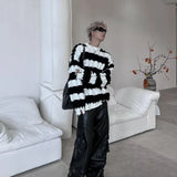 Classic Hairy Striped Round Neck Sweater