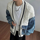 Lightweight Patchwork V-Neck Denim Cardigan