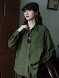 Women Casual Elegant Green Korean Style Chic Long Shirt