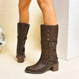 Retro Brown Hip Hop Cowboy Leather Boots