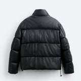 Thick Faux Leather Standing Collar Jacket