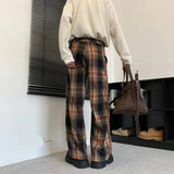 American Style Plaid Drape Straight Leg Pants