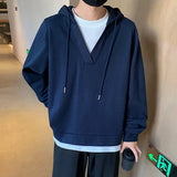 Loose Solid Color V-neck Hoodie
