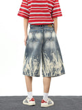 Streetwear Comfort Flame Wash Wide Leg Denim jorts