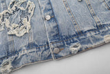 Y2K Embroidery Spider Patch Denim Jacket