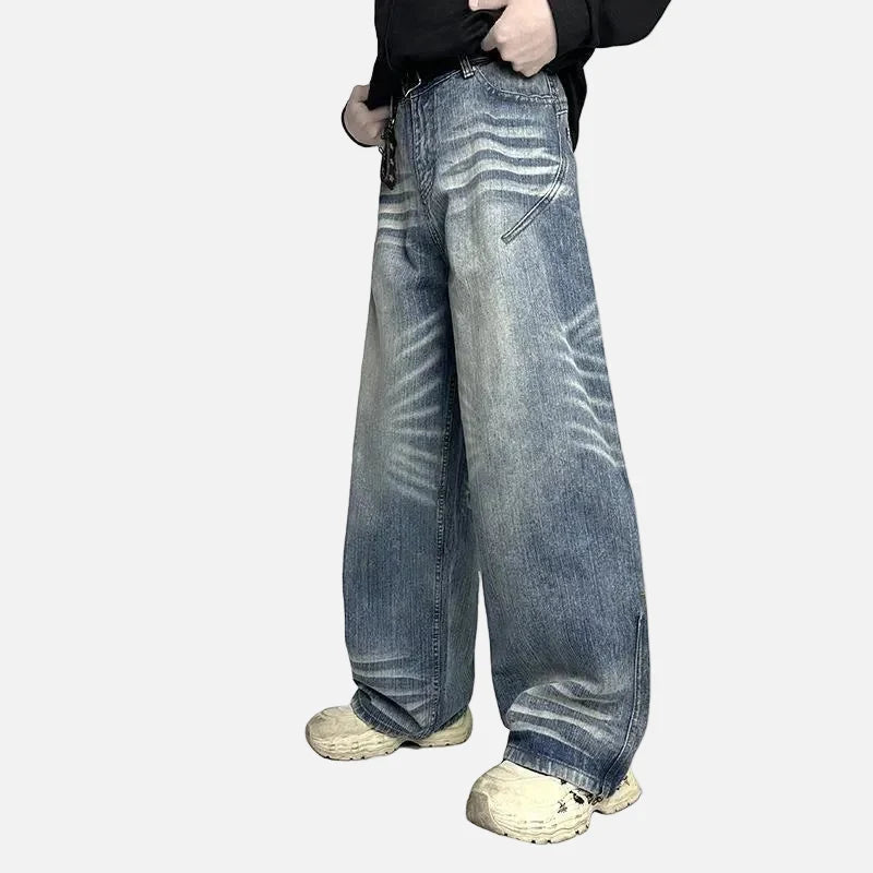 Vintage Moustache Effect Distressed Jeans