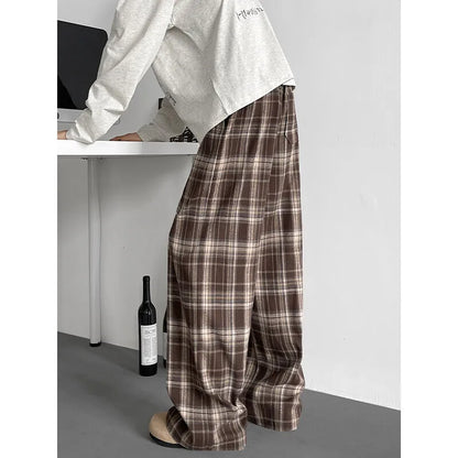 Retro Plaid Loose Wide Leg Pants