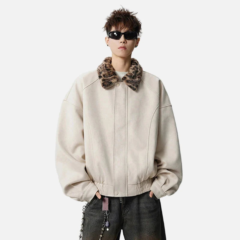 Fashionable Leopard Print Faux Fur Jacket