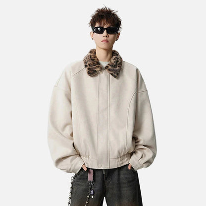 Fashionable Leopard Print Faux Fur Jacket