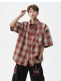 Men's Cool Plaid Short Sleeve Pocket Vintage Shirt