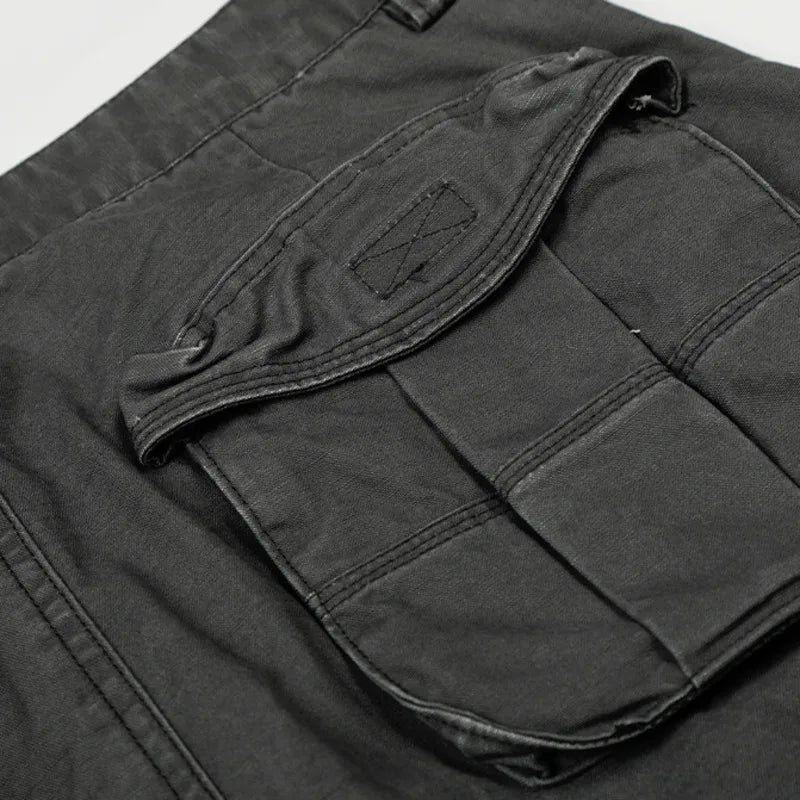 Retro Solid Color Wide Leg Cargo Pants