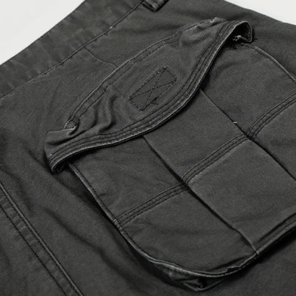 Retro Solid Color Wide Leg Cargo Pants