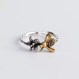 Elegant Vintage Thai Silver Bee Flower Ring