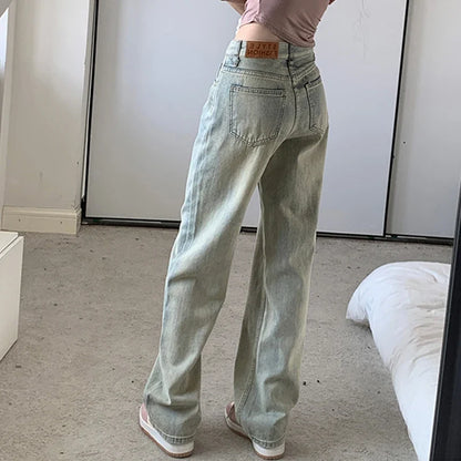 Retro Distressed High Waist Wide Jeans
