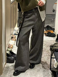 Minimal Look Gray Checkered Wide Leg Pants