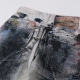 Artistic Vintage Washed Splatter Paint Jeans