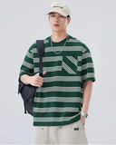 Chic Loose Fit Striped with Front Pocket T-Shirt