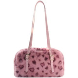 Soft Pink Leopard Print Shoulder Faux Fur Bag