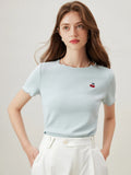 Cherry Embroidered Scalloped T-Shirt