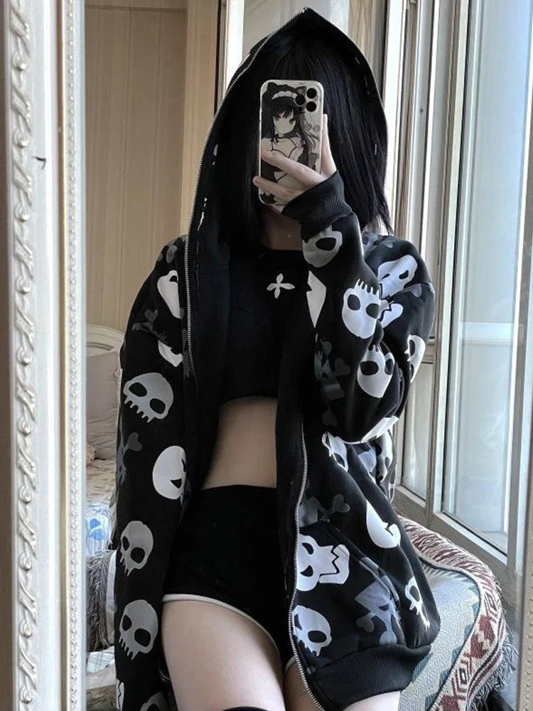 Y2K Skull Print Hoodie