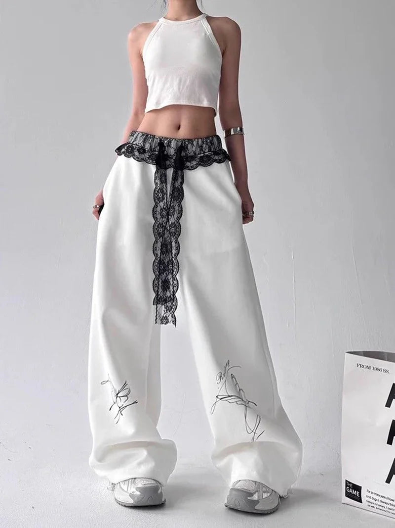 Y2K Vintage Butterfly Cool Lace Patchwork Sweatpants