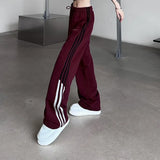Oversize Streetwear Wine Red Striped Sweatpants