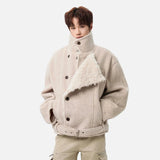 Soft Korean Faux Fur Patchwork Belt Jacket