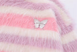 Streetwear Striped Knit Butterfly Pin Sweater