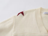 Casual Retro Letter Print Knitted V-Neck Sweater