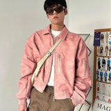 Men Pink Gradient Spring Leather Jacket