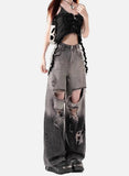 Fashionable Ripped High Waist Gradient Denim Jeans