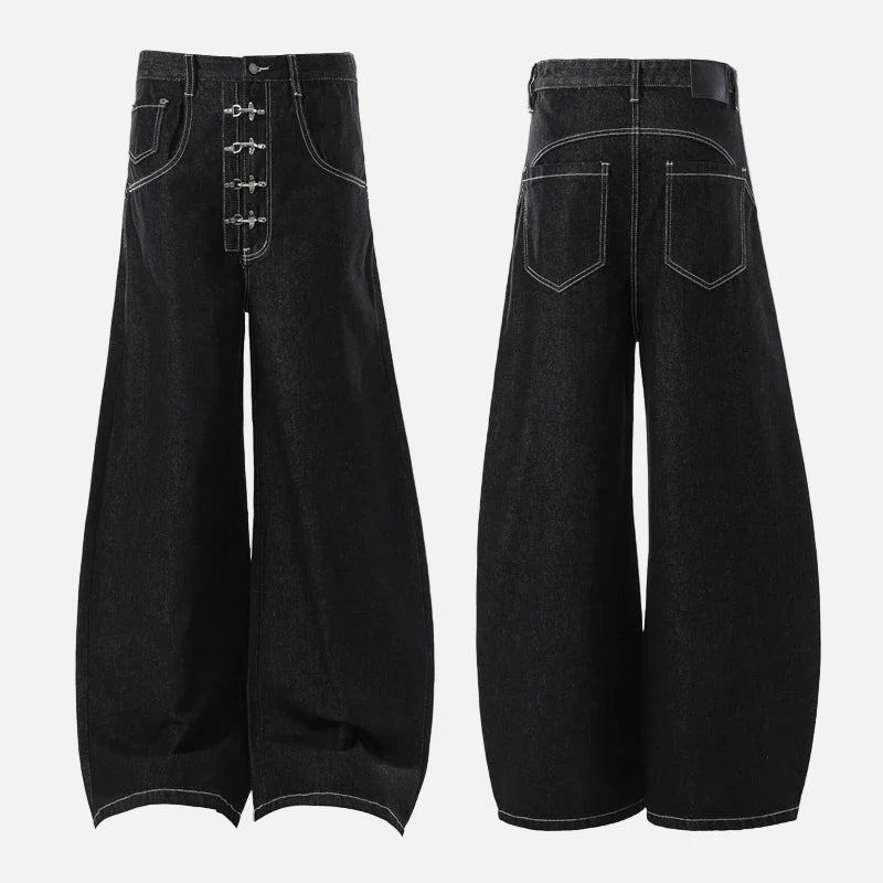 Y2K High Waist Buttoned Boot Cut Denim Jeans